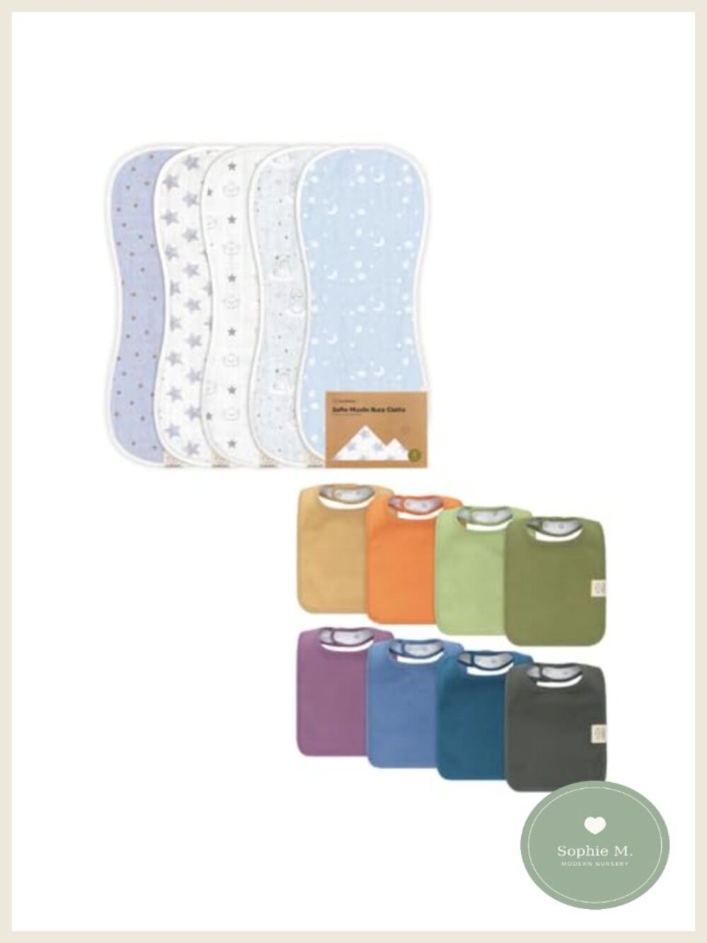 Muslin Baby Burp Cloths 5-Pack & Cotton Bibs 8-Pack Set